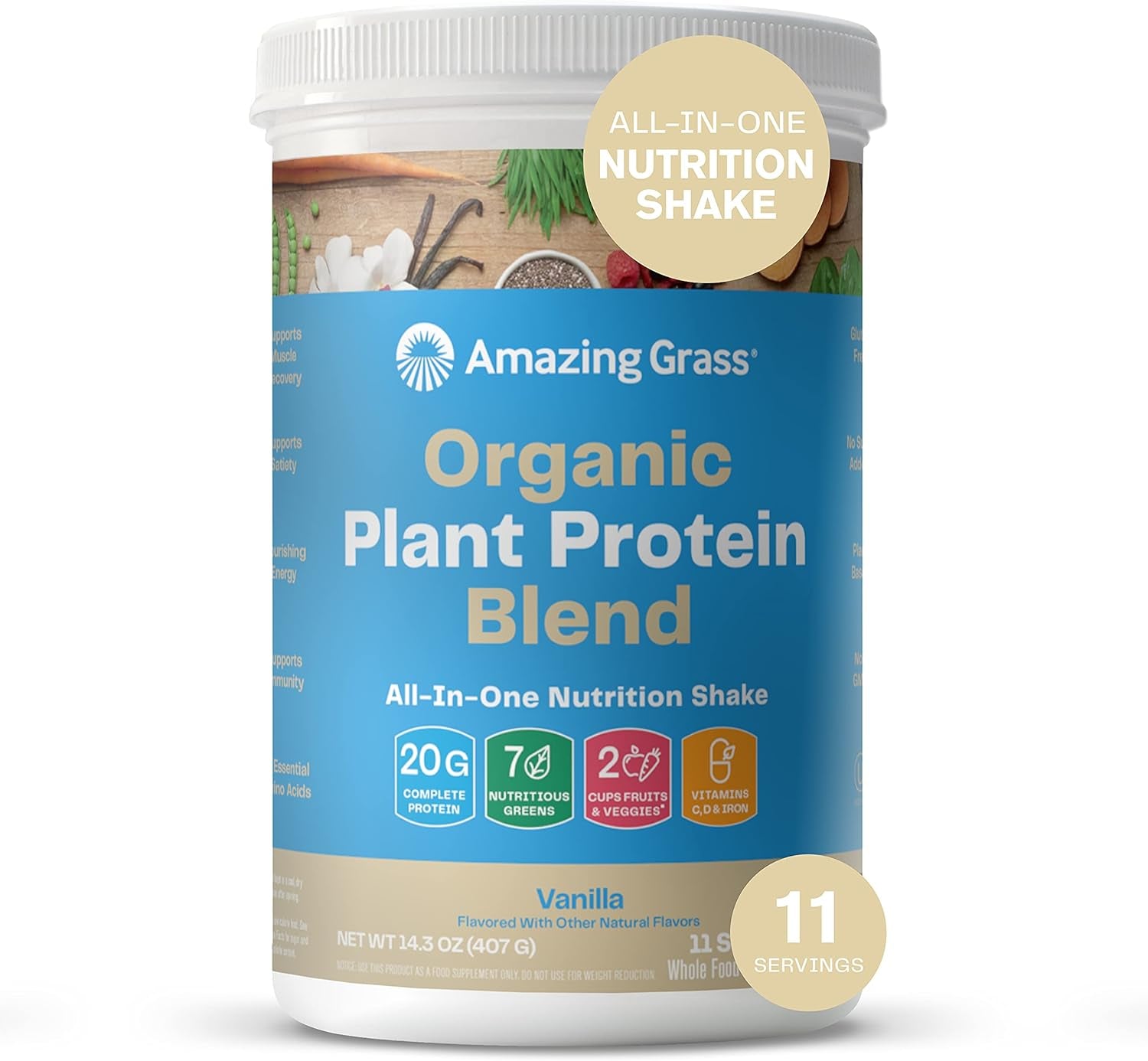 Organic Plant Protein Blend: Vegan Protein Powder, New Protein Superfood Formula, All-In-One Nutrition Shake with Beet Root, Pure Vanilla, 11 Servings