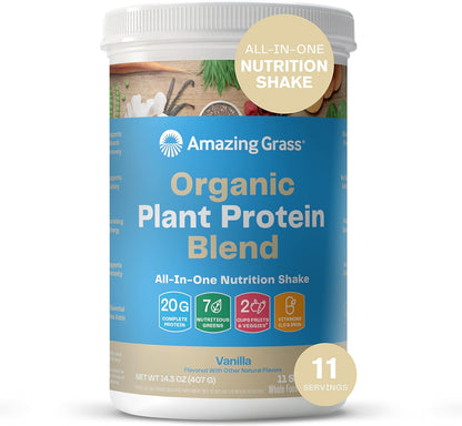 Organic Plant Protein Blend: Vegan Protein Powder, New Protein Superfood Formula, All-In-One Nutrition Shake with Beet Root, Pure Vanilla, 11 Servings