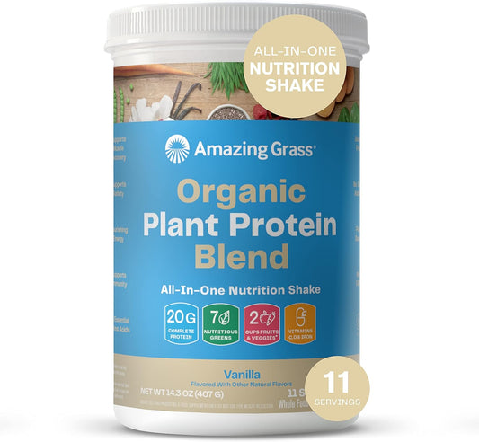 Organic Plant Protein Blend: Vegan Protein Powder, New Protein Superfood Formula, All-In-One Nutrition Shake with Beet Root, Pure Vanilla, 11 Servings