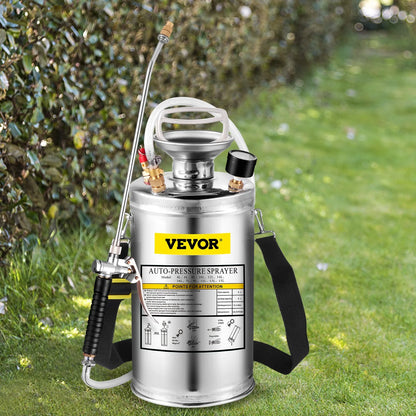VEVOR 1.5Gal Stainless Steel Sprayer, Set with 16 Wand& Handle& 3.3FT Reinforced Hose, Hand Pump Sprayer with Pressure Gauge&Safety Valve, Adjustable Nozzle Suitable for Gardening& Sanitizing