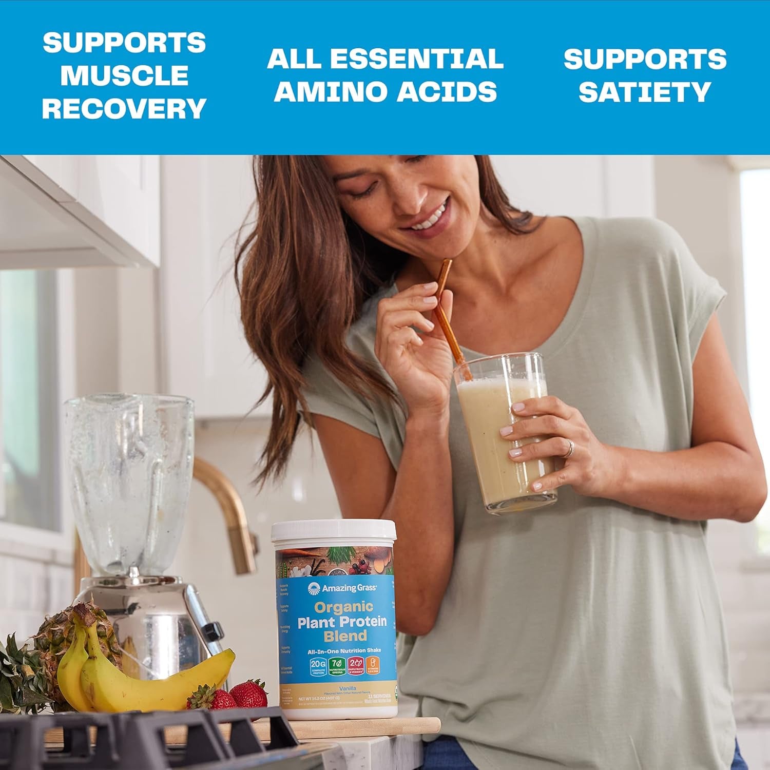 Organic Plant Protein Blend: Vegan Protein Powder, New Protein Superfood Formula, All-In-One Nutrition Shake with Beet Root, Pure Vanilla, 11 Servings
