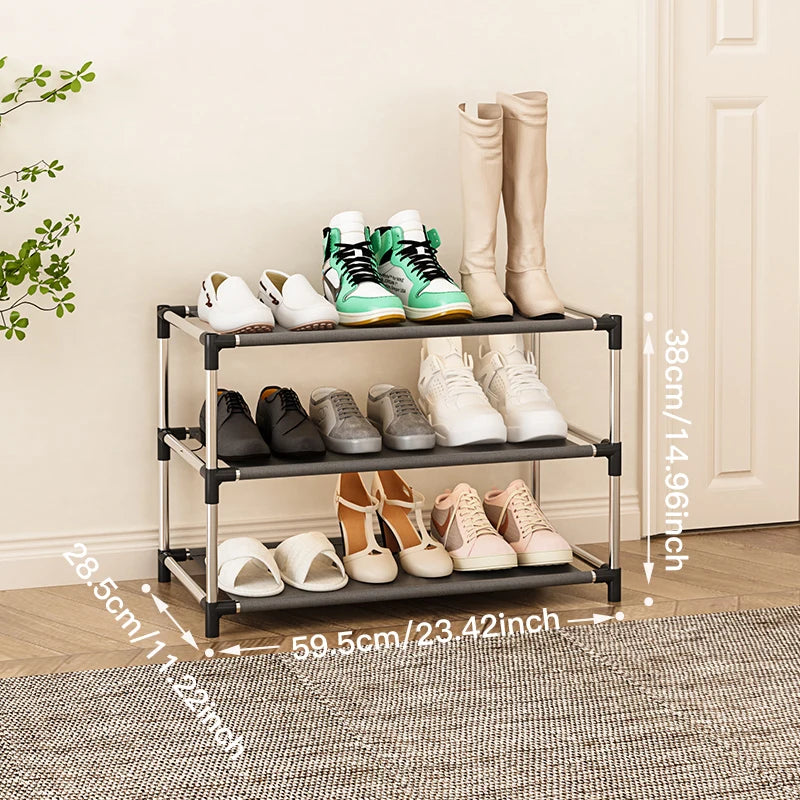 Stylish Shoe Rack Metal Simple Shoe Shelf Footwear Organizer Stand Holder Space-Saving Black Shoe Shelf for Living Room