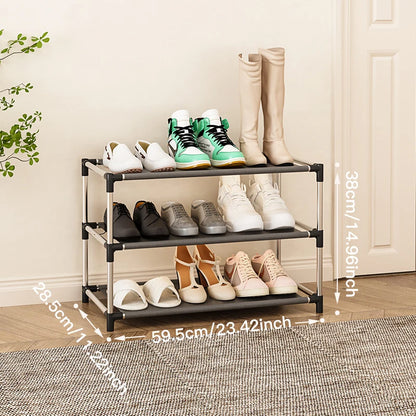 Stylish Shoe Rack Metal Simple Shoe Shelf Footwear Organizer Stand Holder Space-Saving Black Shoe Shelf for Living Room