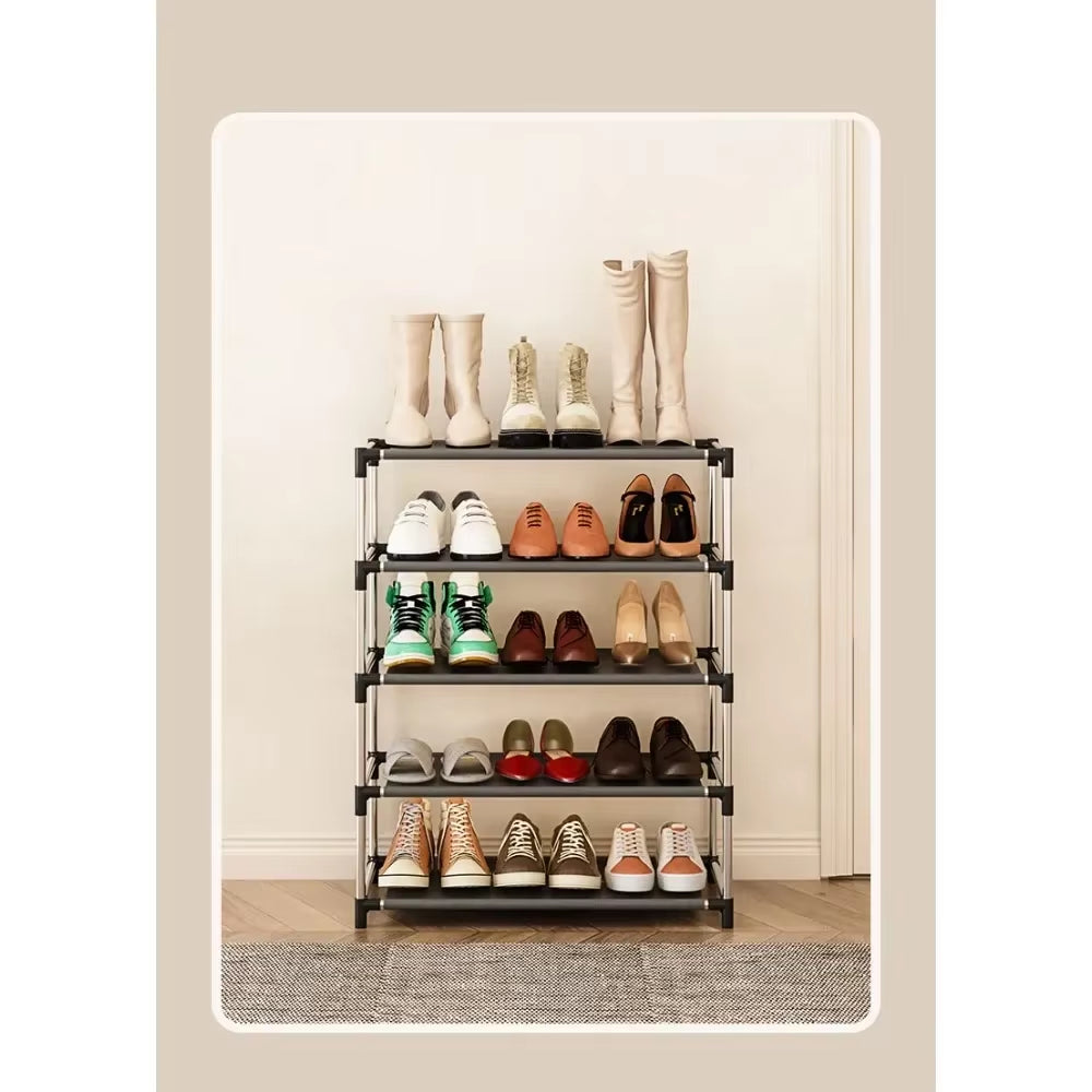 Stylish Shoe Rack Metal Simple Shoe Shelf Footwear Organizer Stand Holder Space-Saving Black Shoe Shelf for Living Room