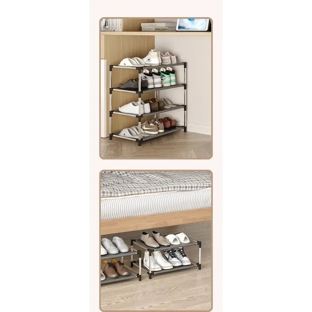 Stylish Shoe Rack Metal Simple Shoe Shelf Footwear Organizer Stand Holder Space-Saving Black Shoe Shelf for Living Room