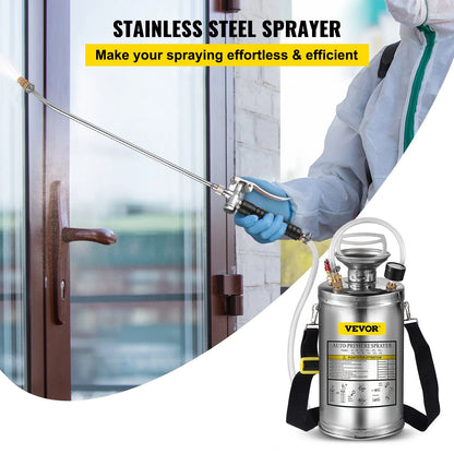 VEVOR 1.5Gal Stainless Steel Sprayer, Set with 16 Wand& Handle& 3.3FT Reinforced Hose, Hand Pump Sprayer with Pressure Gauge&Safety Valve, Adjustable Nozzle Suitable for Gardening& Sanitizing